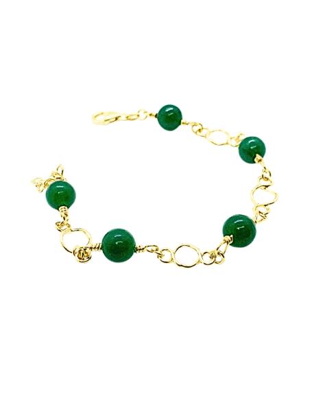 bracelet argent plaqué or vermeil avec agates vertes collection charlotte création Just'in jewels