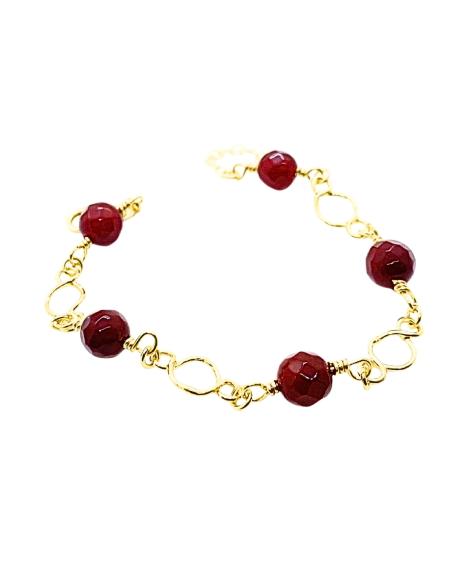 bracelet argent plaqué or vermeil  perles de véritable cornaline facettée collection Charlotte de Just'In Jewels