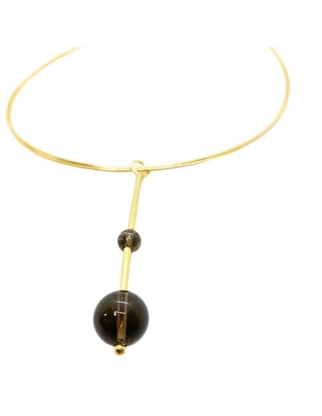 collier artisanal argent plaqué or vermeil avec 2 perles de quartz fumé créations de Justin jewels