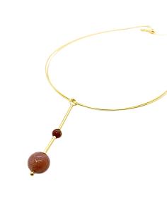 collier artisanal argent plaqué or pour femme avec véritables jade orange création Just'In Jewels