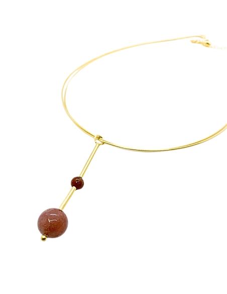 collier artisanal argent plaqué or pour femme avec véritables jade orange création Just'In Jewels