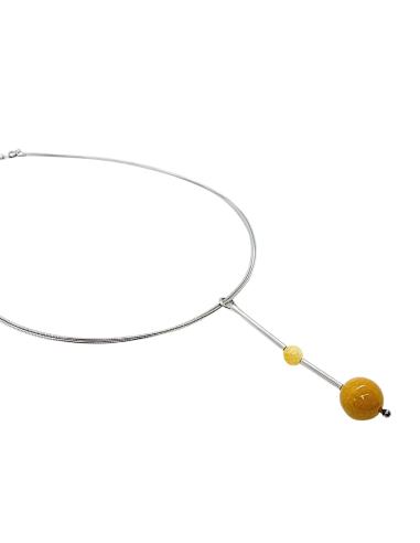 collier artisanal argent rhodié avec jade orange naturelle création Just'in Jewels