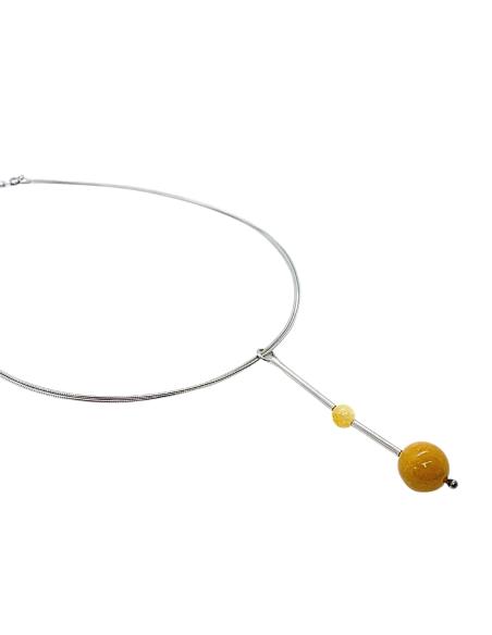 collier artisanal argent rhodié avec jade orange naturelle création Just'in Jewels
