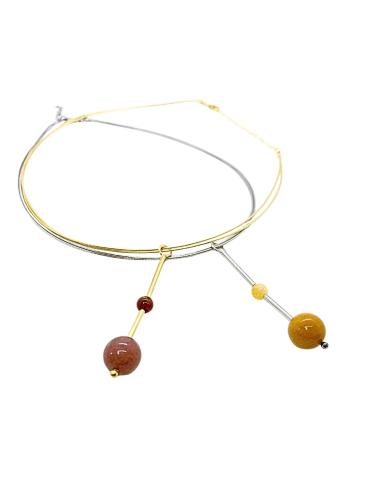 Collier artisanal argent rhodié jade orange