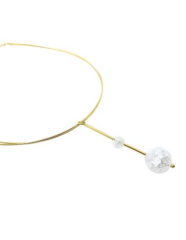 collier artisanal argent plaqué or vermeil  avec perles de cristal de roche craquelé création Just'In Jewels