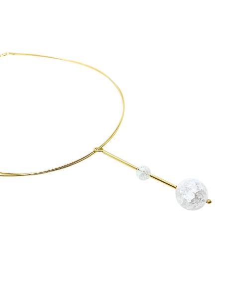 collier artisanal argent plaqué or vermeil  avec perles de cristal de roche craquelé création Just'In Jewels