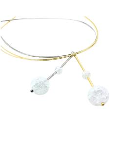 collier artisanal argent plaqué or vermeil  avec perles de cristal de roche craquelé création Just'In Jewels 2