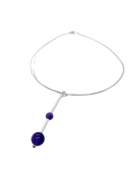 collier artisanal argent rhodié antiallergique avec véritable améthyste collier pour femme créé par Just'In Jewels