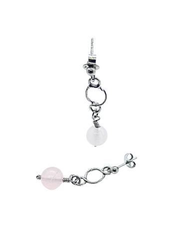 boucle d'oreille argent rhodié antiallergique pour femme modèle louise quartz rose de chez Just'In Jewels