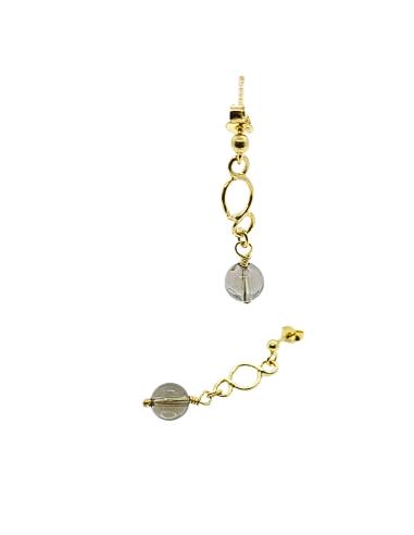 boucle d'oreille argent plaqué or vermeil charlotte avec quartz fumé