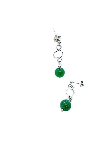 boucle oreille  argent rhodié collection charlotte avec agate verte création just'in jewels