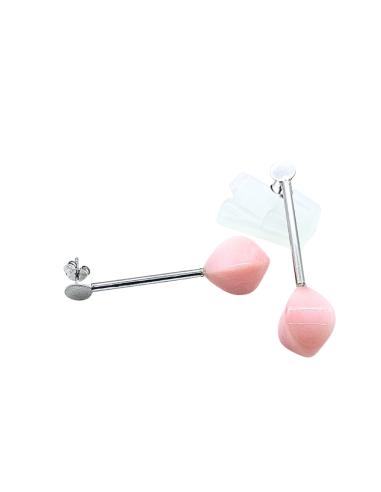 boucle oreille argent rhodié antiallergique pour femme pierres fines naturelles d'opale rose création artisanale Just'in jewels