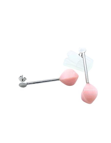 boucle oreille argent rhodié antiallergique pour femme pierres fines naturelles d'opale rose création artisanale Just'in jewels