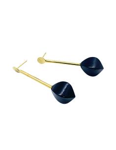 Boucle d'oreille argent plaqué or vermeil avec pierres naturelles d'onyx création just'in jewels