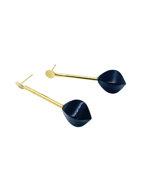 Boucle d'oreille argent plaqué or vermeil avec pierres naturelles d'onyx création just'in jewels