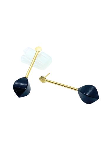 Boucle oreille argent vermeil tige et onyx 4 faces