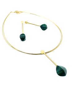 Boucle oreille argent plaqué or vermeil avec véritable pierre fine de malachite création artisanale de just'in jewels 2