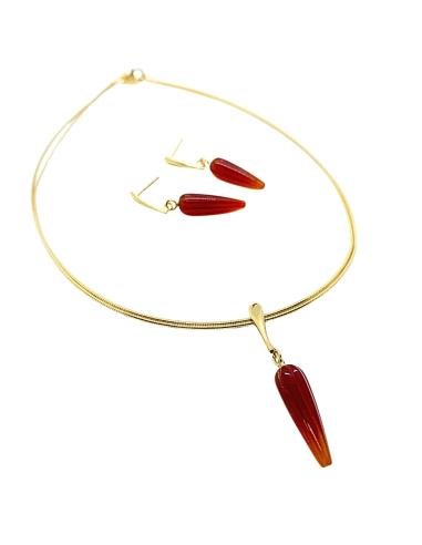 Boucle oreille argent vermeil pendule cornaline