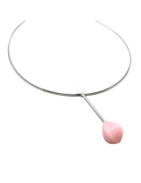 collier artisanal argent avec véritable pierre naturelle d'opale rose création fait main just'in jewels
