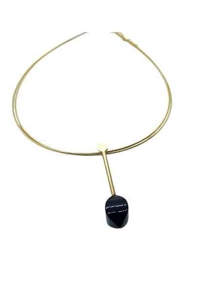 collier artisanal argent vermeil avec véritable pierre fine d'onyx.création just'in jewels
