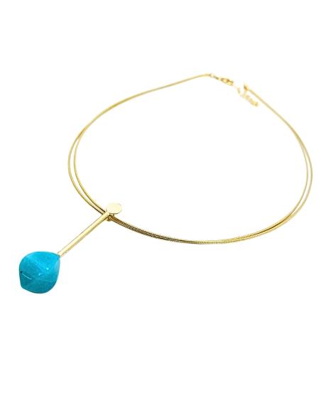 collier argent plaqué or vermeil avec pierre véritable d'amazonite