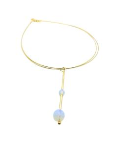 collier artisanal argent vermeil avec perles de verre opalin