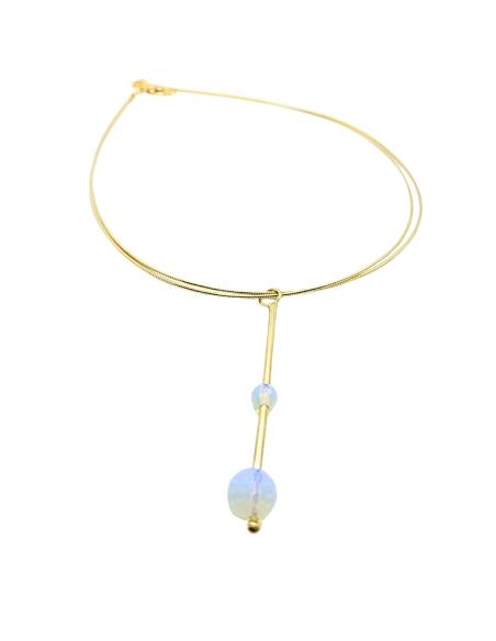 collier artisanal argent vermeil avec perles de verre opalin