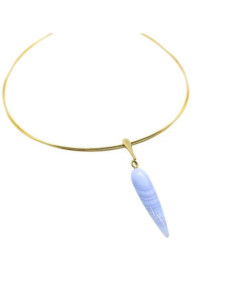 collier artisanal argent plaqué or vermeil avec pendule de calcédoine