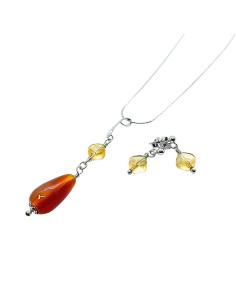 collier argent plaqué or vermeil avec goutte de cornaline naturelle et losange de citrine 2