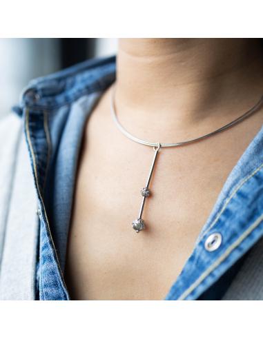 Collier artisanal argent rhodié 2 perles...