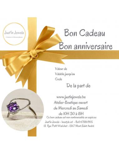 Carte cadeau pour anniversaire permettant l'achat d'un bijou artisanal belge fait main en argent antiallergique et pierres fines