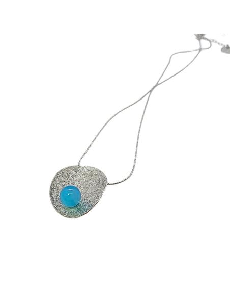 Collier artisanal argent rhodié nickelfree avec calcédoine sea blue collection Ondine de chez JUST'IN JEWELS artisan certifié