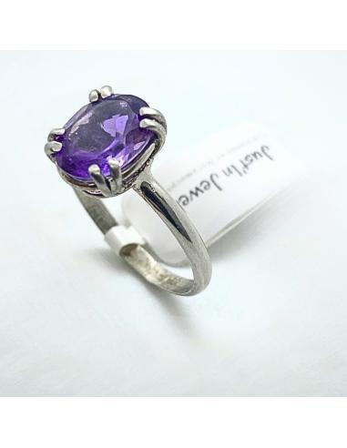 Bague artisanale argent avec véritable améthyste création Just'In Jewels