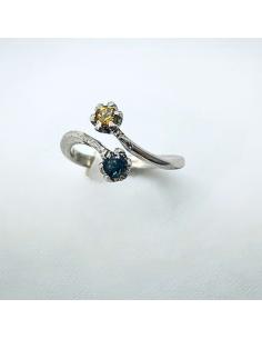bague argent double serti indigolite citrine création artisanale de Just'in jewels 2