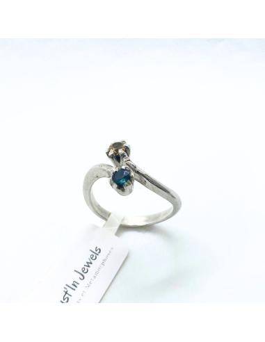 bague argent double serti indigolite citrine création artisanale de Just'in jewels