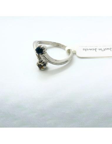 Bague argent double serti indigolite citrine T57