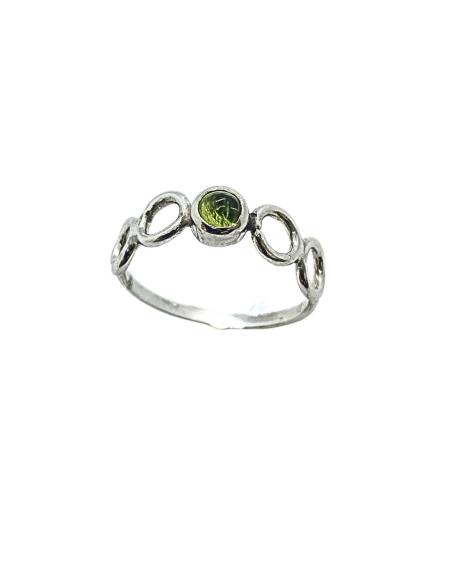 Bague argent rhodié antiallergique avec véritable pierre fine de péridot création artisanale de just'in jewels