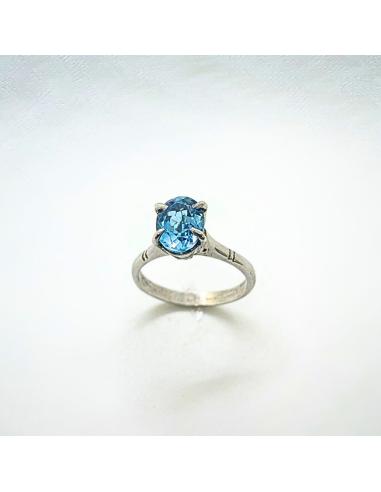 Bague solitaire ovale topaze bleue T56