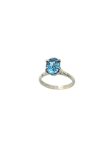 Bague solitaire ovale topaze bleue T56