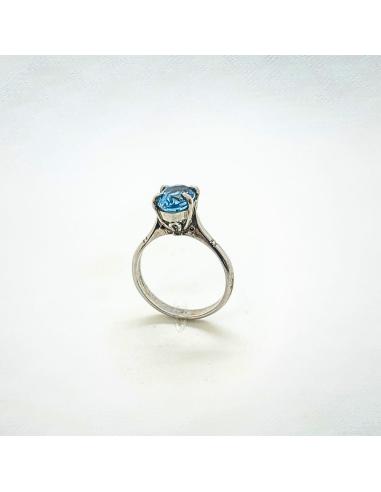 Bague solitaire ovale topaze bleue T56