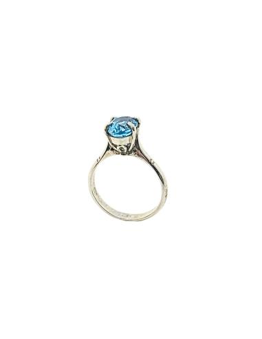 Bague solitaire ovale topaze bleue T56