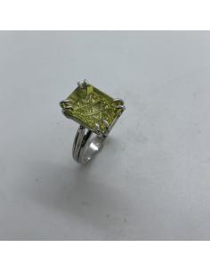 Bague artisanale argent avec véritable quartz citron. Finiton rhodiée