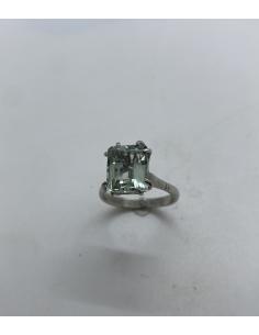 Bague artisanale argent avec véritable prasiolite taille rectangulaire
