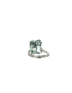 Bague argent artisanale avec véritable prasiolite rectangulaire