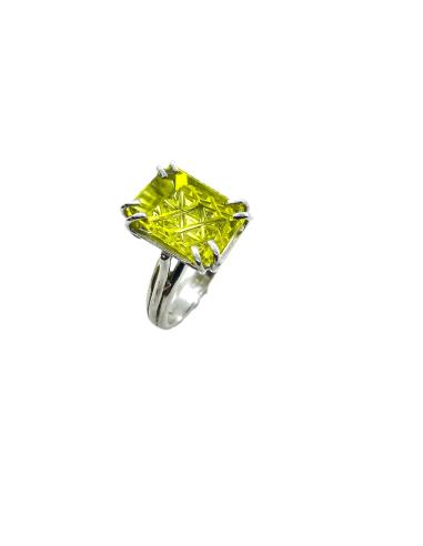 bague argent artisanale de Just'In Jewels avec véritable quartz citron.