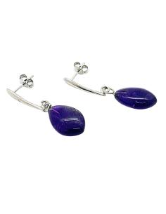 Boucle d'oreille artisanale argent avec goutte d'améthyste