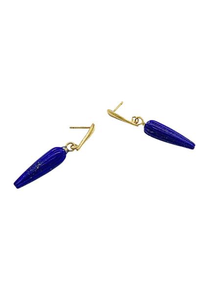 Boucle d'oreille argent plaqué or vermeil avec goutte striée de lappis lazuli création artisanale de just'in jewels