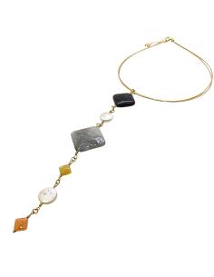 collier artisanal en argent vermeil avec combinaison de pierres fines et de perles d'eau douce. 2