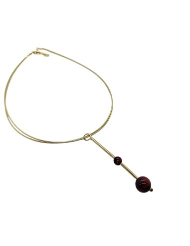 collier artisanal en argent plaqué or vermeil avec véritables agates noires