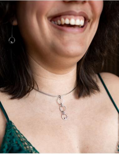 Tour de cou artisanal 3 anneaux et diamant Orion